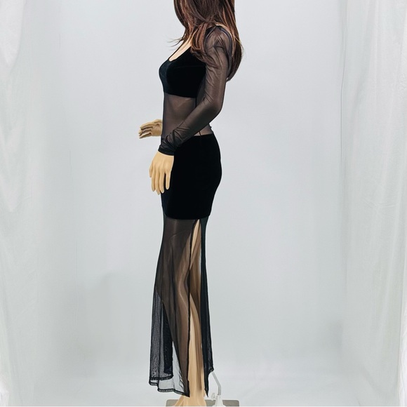 Vintage Y2K Elisabetta Rogiani Whimsigoth Velvet Mesh Peekaboo Illusion Dress - Picture 3 of 16